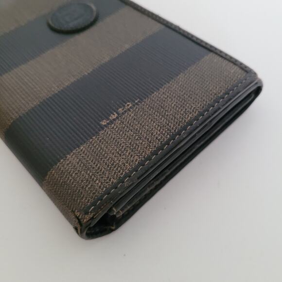 Fendi Vintage Pequin Wallet Canvas Leather Wallet Black Clutch Envelope Large - Picture 10 of 12